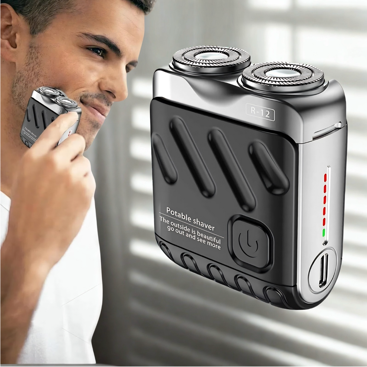 Mini Afeitadora Eléctrica Portátil Para Hombre, Rotativa Y De Doble Anillo, Con Cabezal Magnético De Doble Cuchilla Flotante; Recargable Y De Bolsillo.