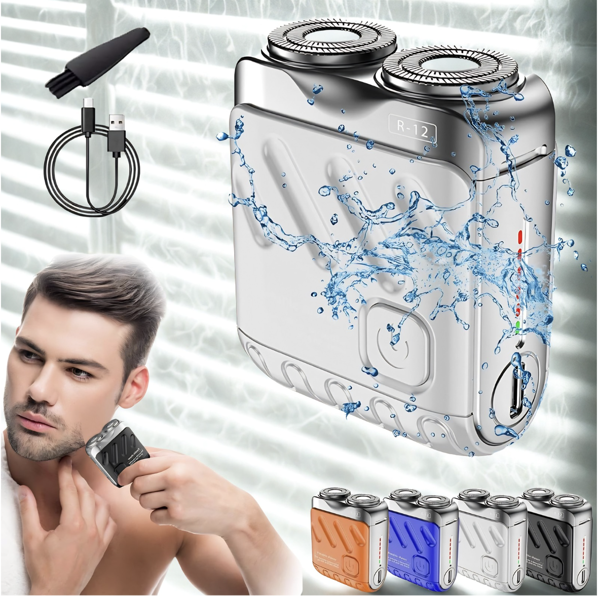 Mini Afeitadora Eléctrica Portátil Para Hombre, Rotativa Y De Doble Anillo, Con Cabezal Magnético De Doble Cuchilla Flotante; Recargable Y De Bolsillo.