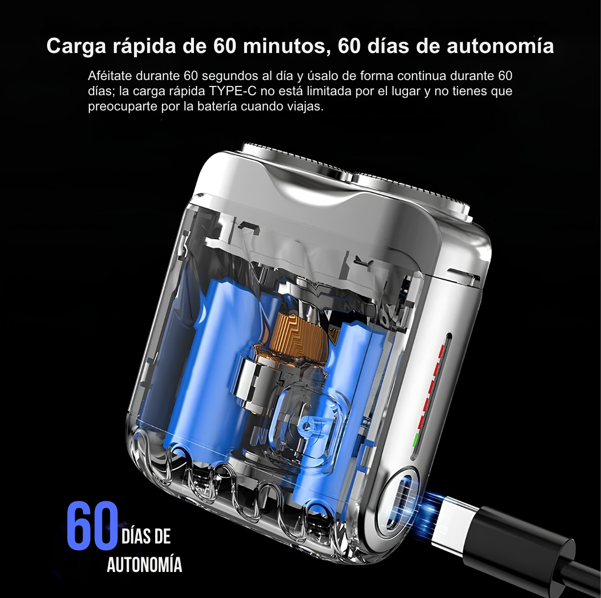 Mini Afeitadora Eléctrica Portátil Para Hombre, Rotativa Y De Doble Anillo, Con Cabezal Magnético De Doble Cuchilla Flotante; Recargable Y De Bolsillo.